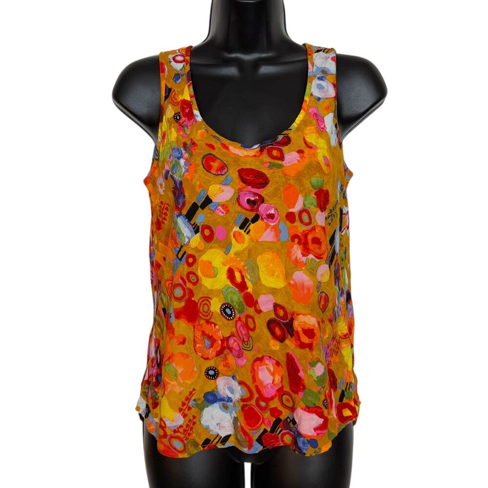 Jams World Gold Rush Sleeveless Top S Art To Wear Abstract Hawaiian Tank Blouse